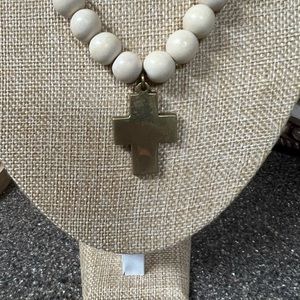 Beaded necklace with brass cross